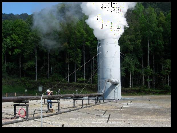 BEL-02 production test in 2004, with steam rising beside the forest; archival photograph with brightness adjusted